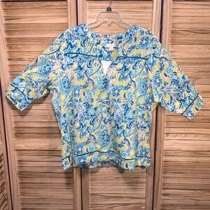 Cj Banks Plus Size 3x Blouse Teal Lime Green. White